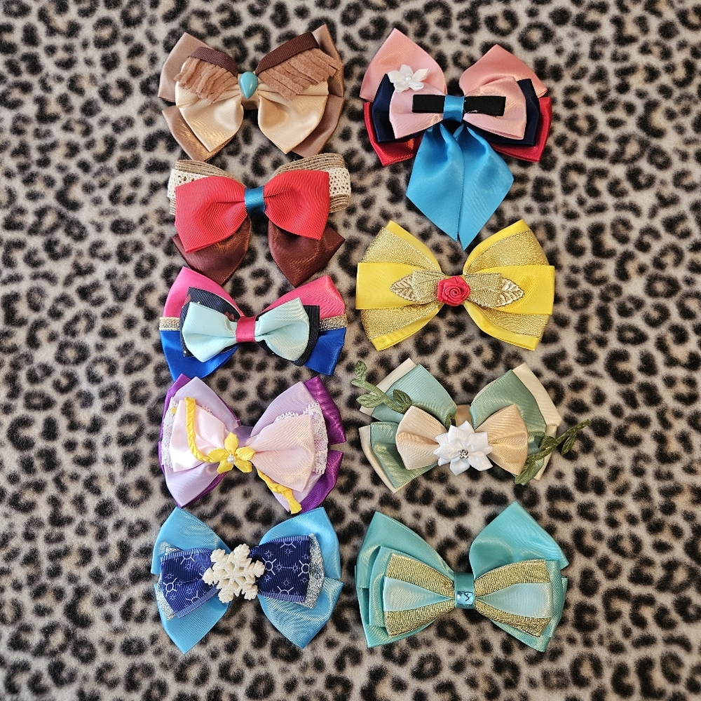 9 Princess Character Inspired Hair Bows Clips for Girls/Women, Hair Accessories